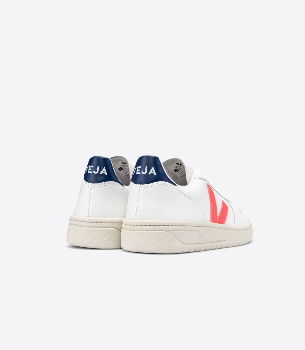 Veja Sneakers Dam - V-10 Läder - Vita/Orange - 728916-SEA